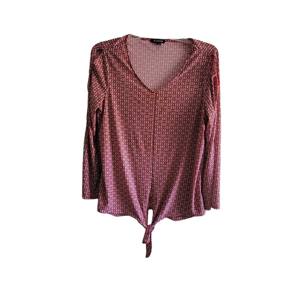 Roz & Ali Women Top Size 1X Geometric design Long Split Sleeve Colorful Soft‎